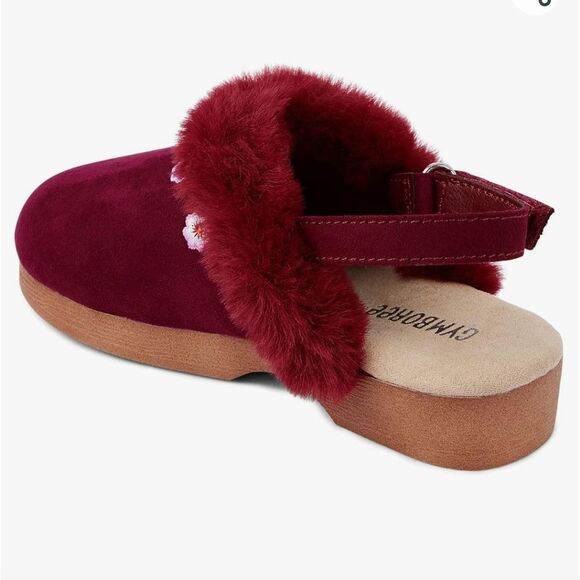 Gymboree Burgundy Faux Suede Clogs with Decorative Flowers size 2 - Picture 2 of 12